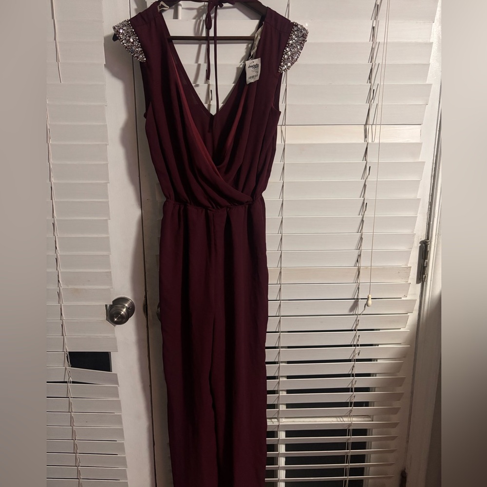 Charlotte Russe Deep Burgundy Backless Jumpsuit
